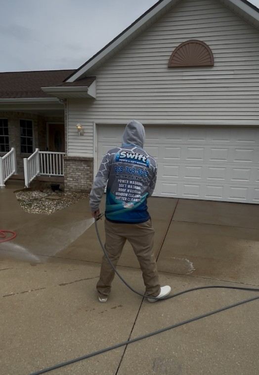 Concrete driveway pressure washing Portage MI by Swift Power & Soft Washing